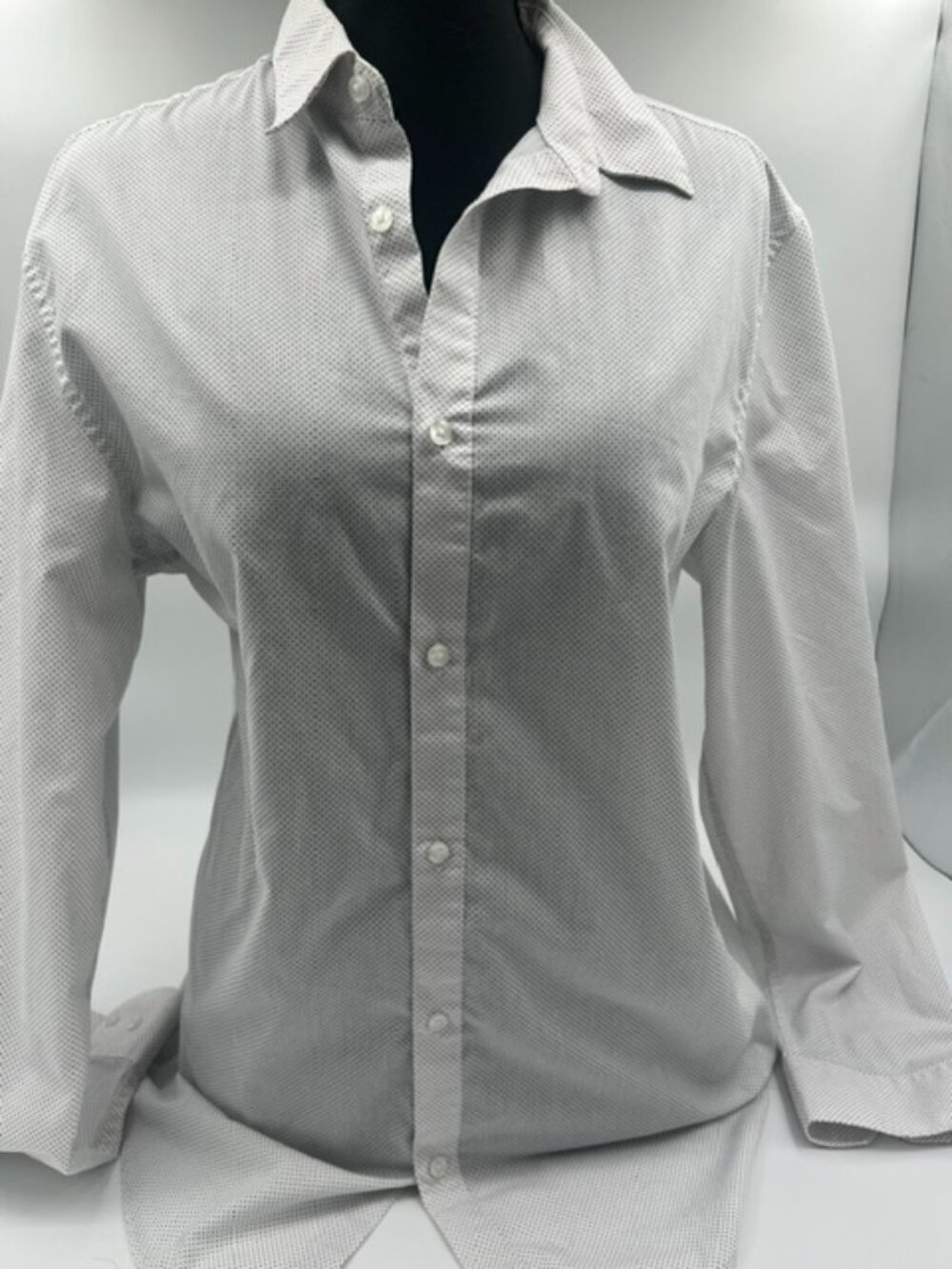 H&M Men's Slim‎ Fit Shirt Medium M White Black Micro Dot Pattern Long Sleeve